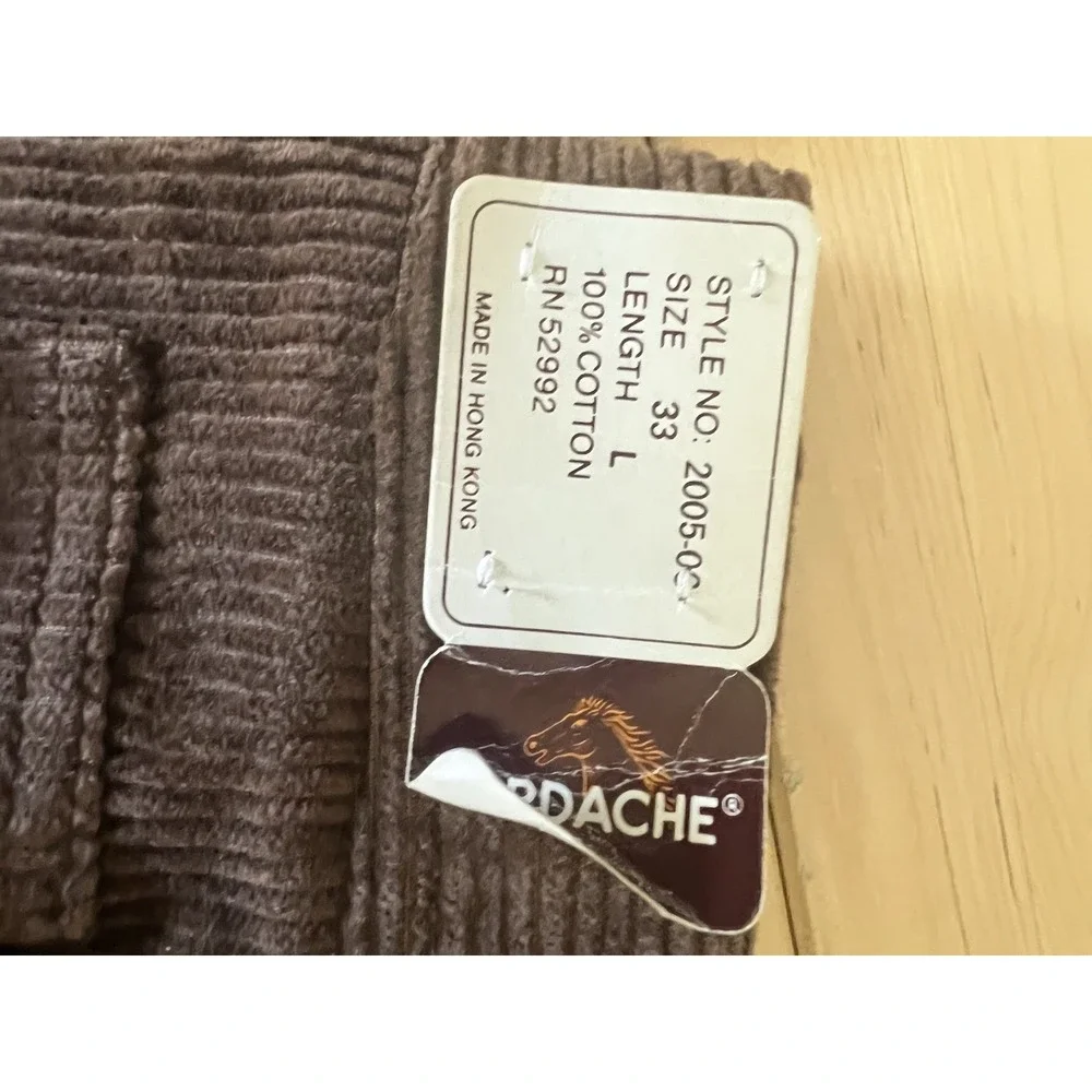 Jordache Vintage Chocolate Brown 100%‎ Cotton Corduroy Pants NWT 33 Long